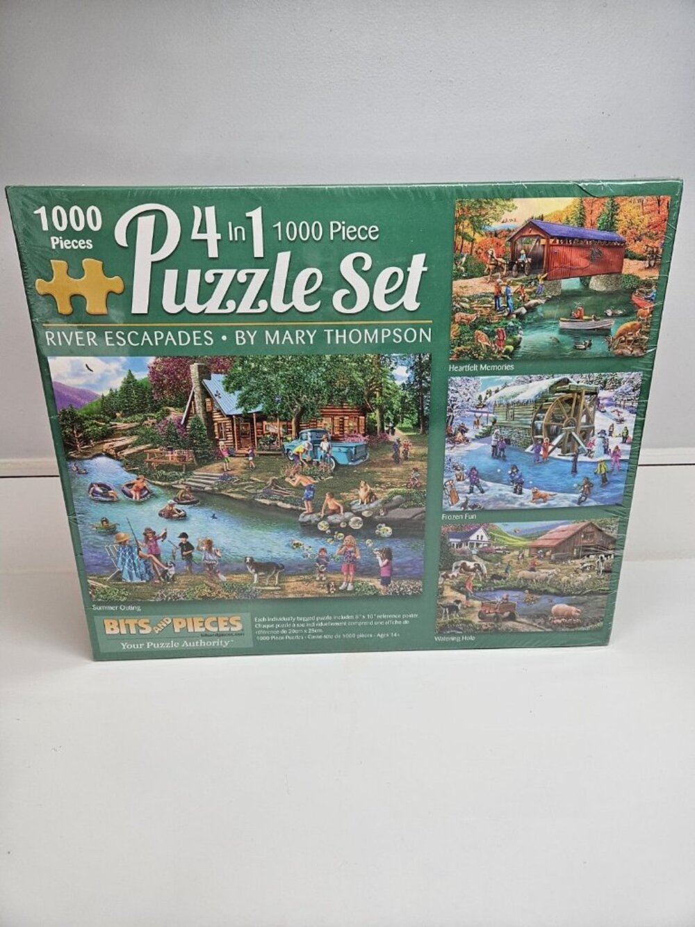 NEW BITS & PIECES 4-In-1 1000 Piece Puzzle Set River Escapades By Mary Thompson